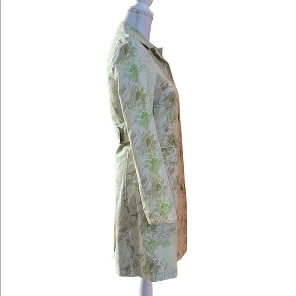 OLD NAVY WOMENS GREEN& TAN FLORAL PATTERN FITTED TRENCH COAT SIZE XS - Picture 3 of 12